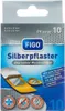 A box of Figo Silberpflaster (silver plasters) with product details and branding. Produktbild-Vorschau