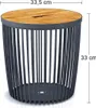 A side view of a round side table with a wooden top and a dark grey metal wire frame base. Náhled obrázku produktu