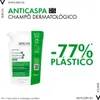 A refill pouch of Dercos Anti-Dandruff Shampoo with a marketing graphic highlighting plastic reduction. Náhled obrázku produktu