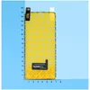 A screen protector for a smartphone, laid flat on a blue background with a ruler for scale. Produktbild-Vorschau