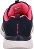 The back view of a navy blue Skechers sneaker with pink accents. Podgląd zdjęcia produktu