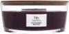 A large, round, purple candle in a clear glass jar with a wooden lid. Produktbild-Vorschau