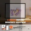 A drawing on a light pad with text overlays describing its features. Produktbild-Vorschau
