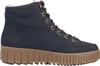 A side view of a blue women's boot with a brown sole. Voir les images du produit