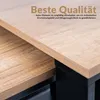 Close-up view of two wooden surfaces on black supports, with German text overlay. Anteprima dell’immagine prodotto