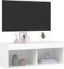 A white TV stand with a black TV mounted above it. Produktbild-Vorschau
