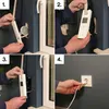A collage of four images showing the installation and setup of a smart home device. Produktbild-Vorschau