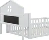 A white wooden children's bed with a house-shaped headboard and a chalkboard. Anteprima dell’immagine prodotto