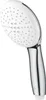 A close-up studio shot of a white and silver hand-held shower head. Náhled obrázku produktu