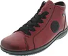 A red leather high-top sneaker with black laces and a black sole, shown from a side-front angle against a white background. Produktbild-Vorschau