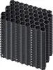 A stack of black honeycomb-shaped plastic grids. Voir les images du produit