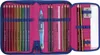 An open pencil case filled with colored pencils, a ruler, and an eraser. Anteprima dell’immagine prodotto