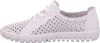 A side view of a white women's sneaker with a perforated pattern. Voir les images du produit