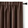 A close-up view of a brown curtain hanging from a curtain rod. Podgląd zdjęcia produktu