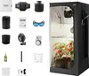 A collection of items for a grow tent setup, including the tent itself, ventilation equipment, lighting, and accessories, arranged around the tent. Náhled obrázku produktu