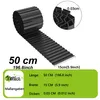A roll of black corrugated material, likely a garden border, unrolled to show its dimensions and texture, with measurement callouts and a specification table. Voir les images du produit