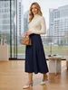 Elegant midi-rok met plooien en elastische tailleband. Productafbeelding-voorbeeld 2