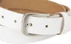 A close-up shot of a white leather belt with a silver buckle. Produktbild-Vorschau