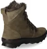 A side view of a green suede boot with fur trim. Produktbild-Vorschau