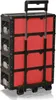 A red and black rolling tool cart with a retractable handle. Produktbild-Vorschau