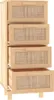 A tall, narrow wooden chest of drawers with four drawers, each featuring a natural rattan front. Anteprima dell’immagine prodotto