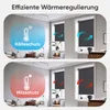 A split image showing a room with roller blinds, illustrating thermal regulation effects. Produktbild-Vorschau