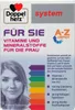 A product box for Doppelherz vitamins and minerals for women, featuring a woman's face and a list of ingredients. Produktbild-Vorschau