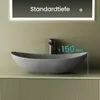 A modern bathroom sink with a faucet, set against a muted green wall and a fluted cabinet. Produktbild-Vorschau