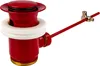 A red drain assembly with a white seal and a red lever arm, isolated on a white background. Produktbild-Vorschau