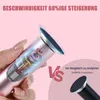 Close-up of a person holding a rose gold electric callus remover with a transparent cylinder showing the motor, compared to a black callus remover head. Produktbild-Vorschau