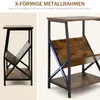 Two images of a side table with a wooden top and shelves and a black metal frame. The left image shows the entire table, while the right image is a close-up of the table's structure. Náhľad obrázku produktu