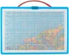 A close-up, front-facing view of a blue and white pegboard toy with colorful pegs inserted. Náhľad obrázku produktu