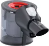 A close-up studio shot of a vacuum cleaner dust container with a filter. Voir les images du produit