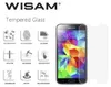 A marketing image for a Samsung Galaxy S5 tempered glass screen protector, showing the product and its features. Produktbild-Vorschau