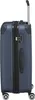 A side view of a dark blue travel suitcase with a telescopic handle extended. Produktbild-Vorschau