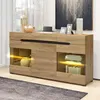A modern wooden sideboard with LED lighting, displayed in a home interior setting. Produktbild-Vorschau