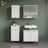 A bathroom vanity set with a sink, mirror cabinet, and storage cabinets against a green wall. Produktbild-Vorschau