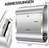A diagram showing the dimensions of a stainless steel mailbox. Produktbild-Vorschau