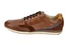 A side view of a single brown leather sneaker against a white background. Produktbild-Vorschau