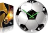 A product shot of a soccer ball clock and its packaging. Produktbild-Vorschau