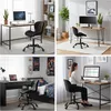 Collage of four images showing a black office chair in different settings, including a home office, a bedroom, and a person using it. Náhled obrázku produktu