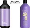 Two bottles of Matrix So Silver shampoo are shown side-by-side, with text indicating a formula change. Produktbild-Vorschau