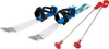 A pair of children's skis and poles are displayed against a white background. Podgląd zdjęcia produktu
