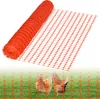 A roll of orange plastic safety netting is shown in the upper part of the image, with a lower section showing two chickens behind a similar orange net on a grassy field. Náhled obrázku produktu