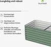 A marketing image showing a green raised garden bed with text describing its features. Produktbild-Vorschau