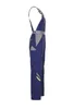 Side view of a pair of blue overalls with gray and yellow accents. Produktbild-Vorschau