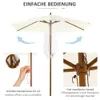 A cream-colored umbrella with a wooden pole, shown in an open state with close-up details of its mechanism. Produktbild-Vorschau