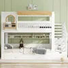 A white bunk bed with wooden accents, set against a light green wall. Podgląd zdjęcia produktu