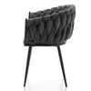 A side view of a grey upholstered chair with a woven backrest and black legs, isolated on a white background. Náhľad obrázku produktu