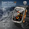 A rugged smartwatch is displayed with its features highlighted through text overlays and graphics against a mountainous backdrop. Produktbild-Vorschau